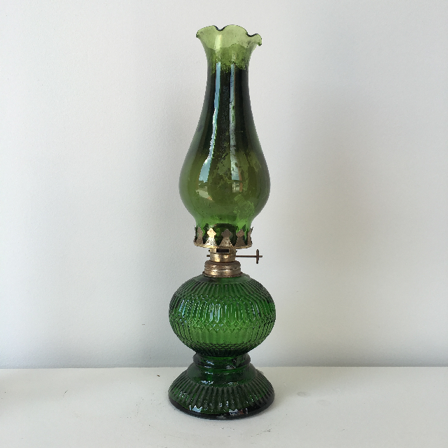 LANTERN, Oil Lamp - Green Glass